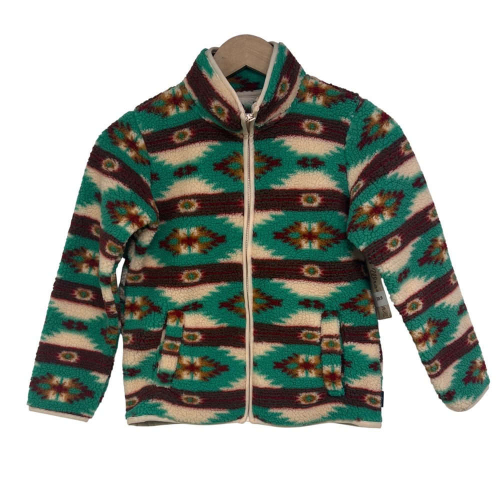 Wrangler Kids Southwestern Sherpa Fleece Jacket Teal Geometric Full Zip Medium